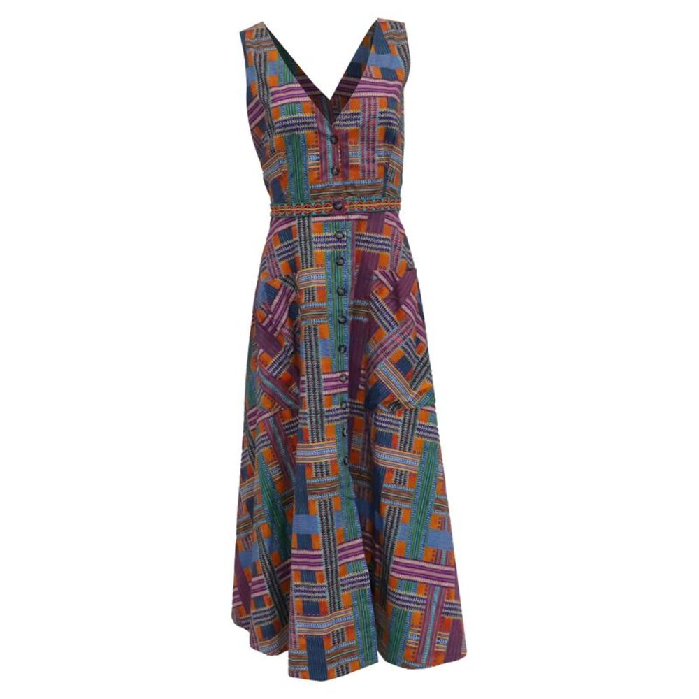 Saloni Zoey Printed Cutout Midi Dress in Multicolor Cotton